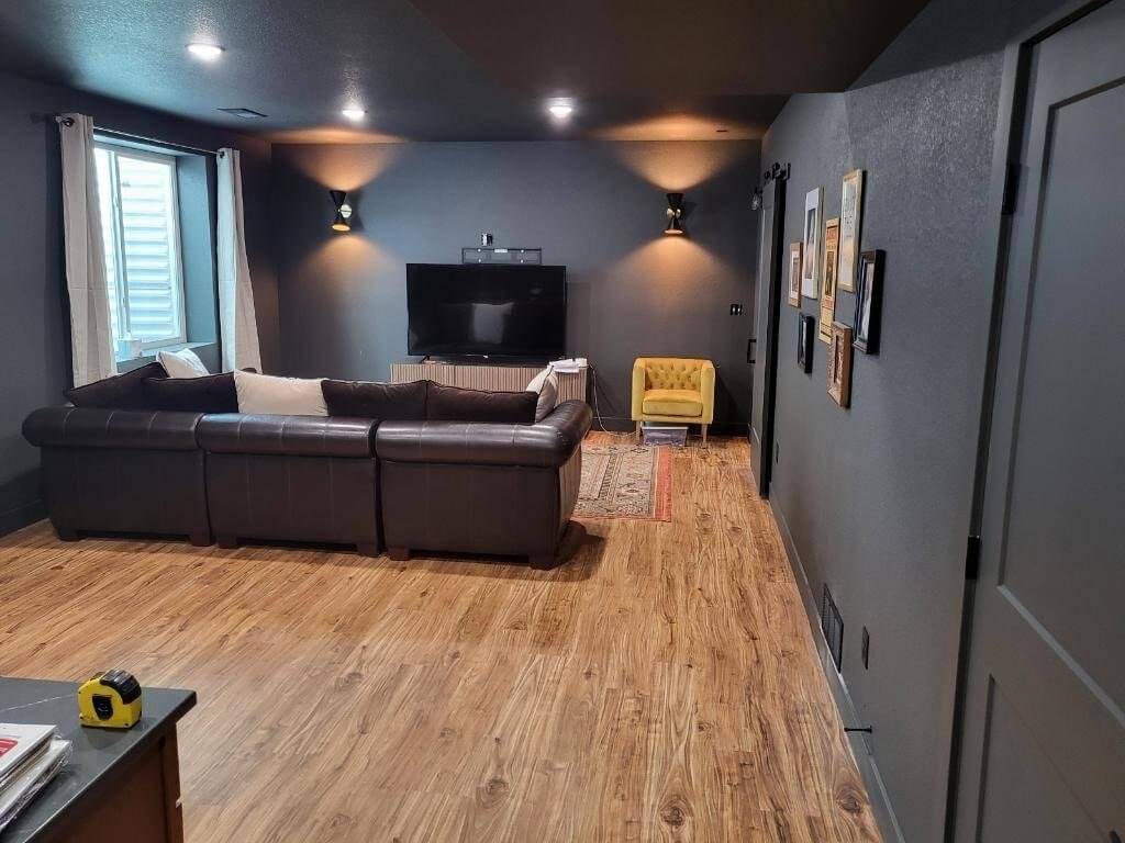A basement living room